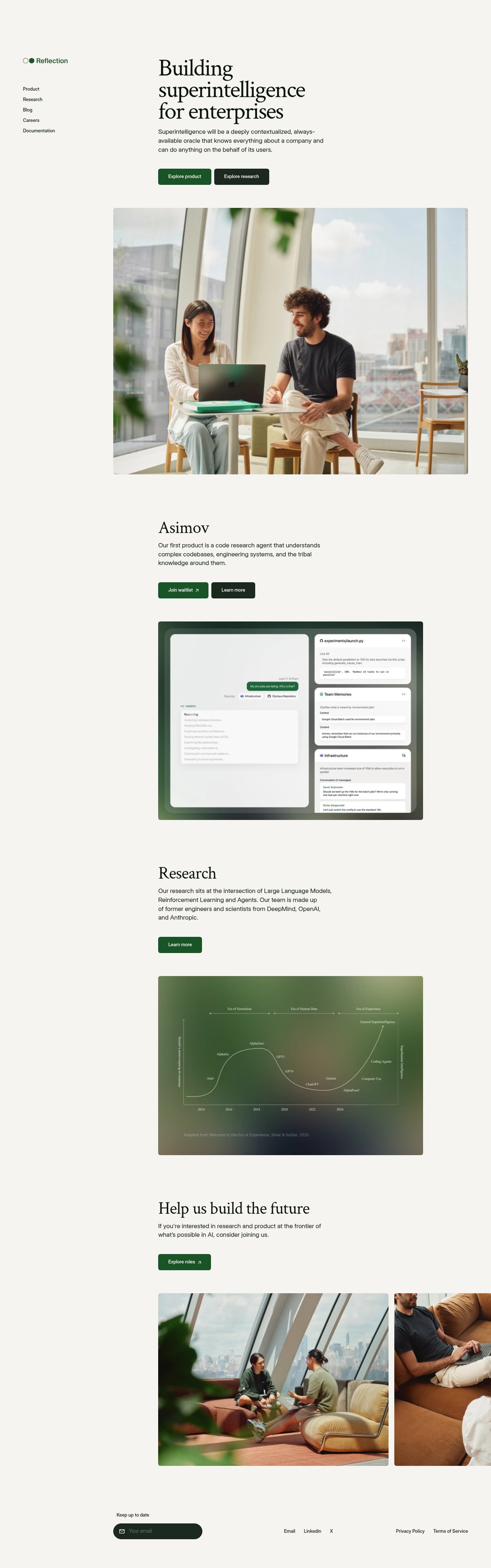 Reflection AI desktop landing page