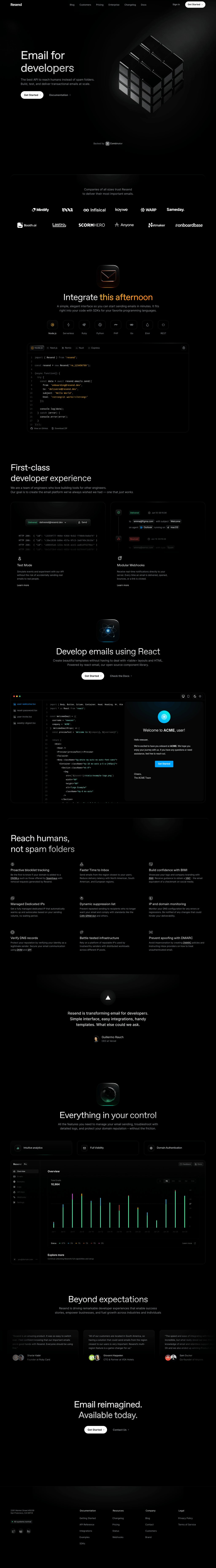 Resend desktop landing page