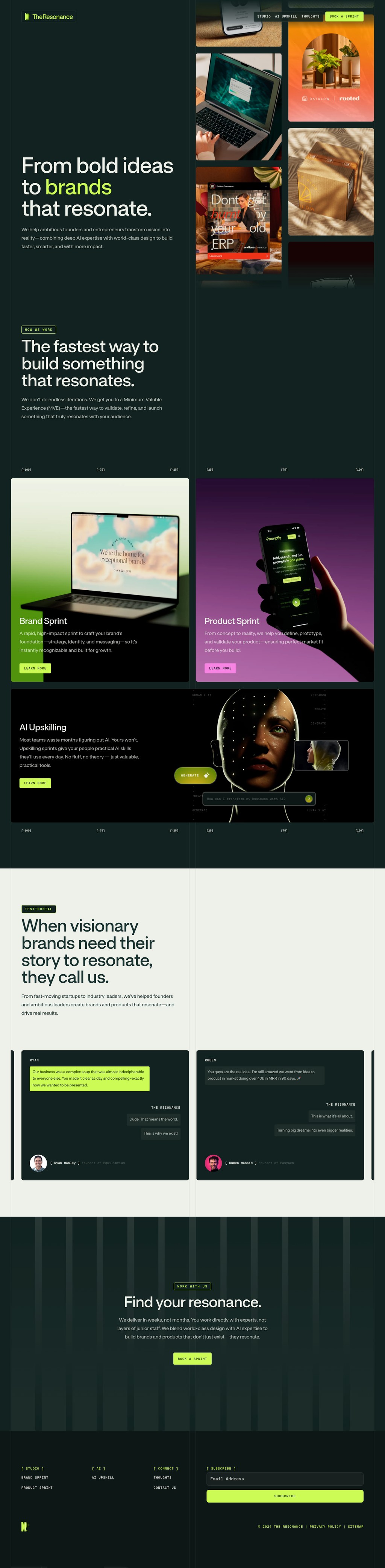Resonance Studio desktop landing page