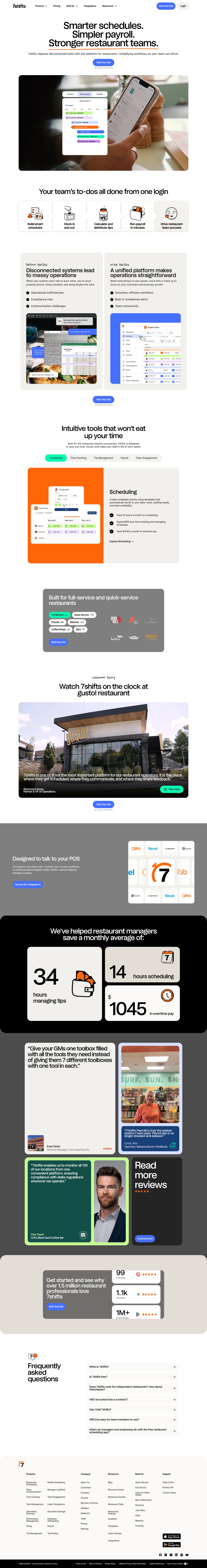 Restaurant Scheduling, Payroll & Retention tools desktop landing page