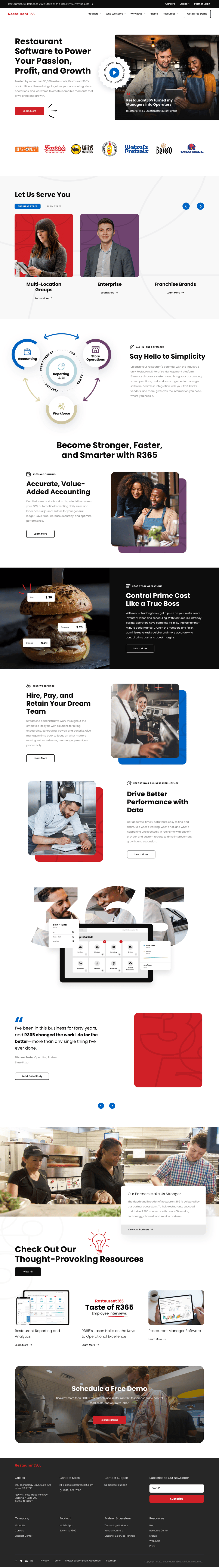 Restaurant365 desktop landing page