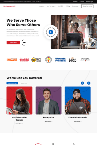Restaurant365 landing page