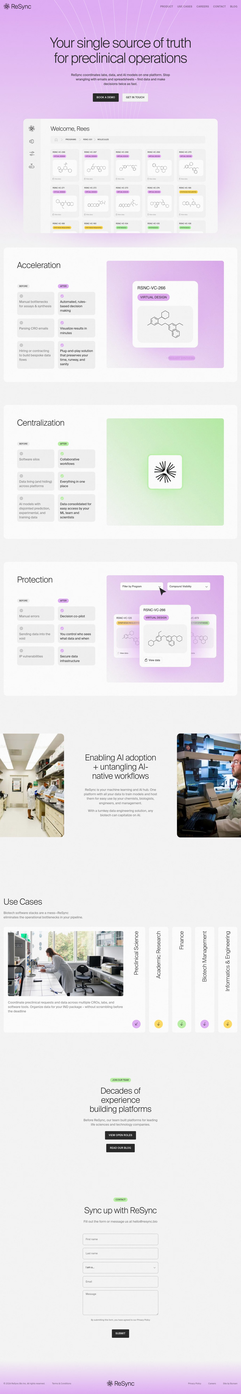 ReSync Bio desktop landing page