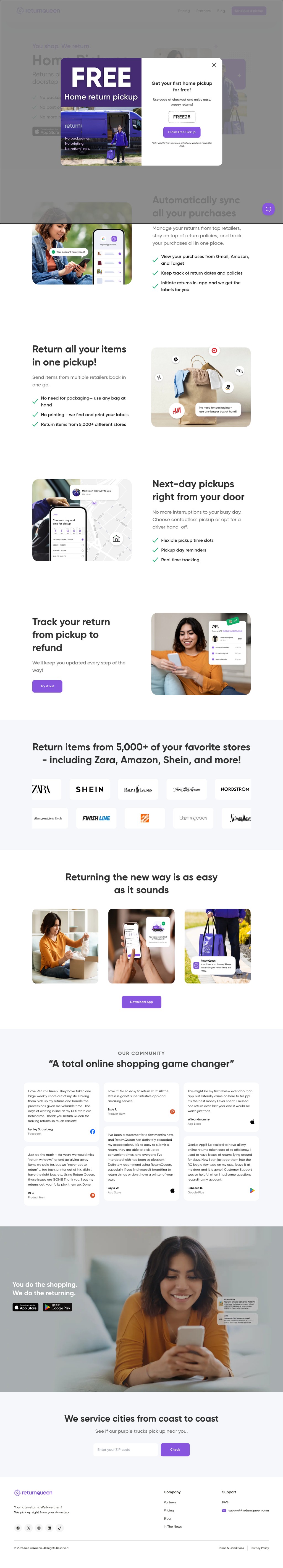 ReturnQueen desktop landing page