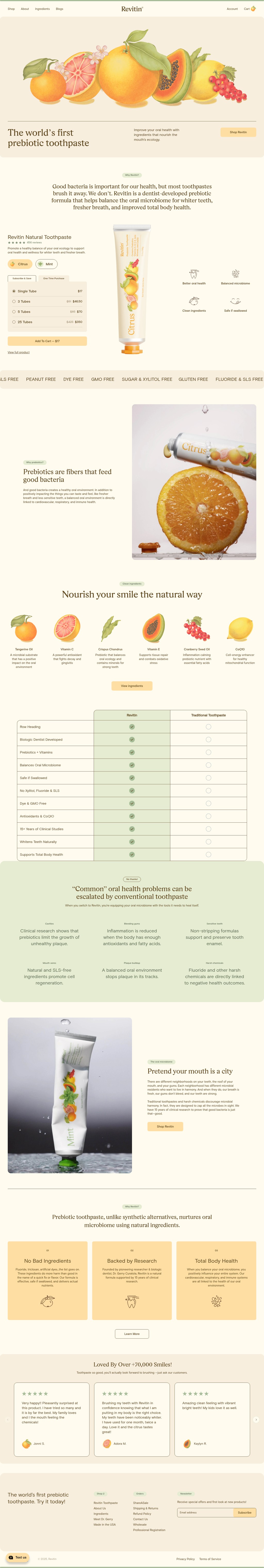 Revitin Oral Therapy & Prebiotic Toothpaste desktop landing page