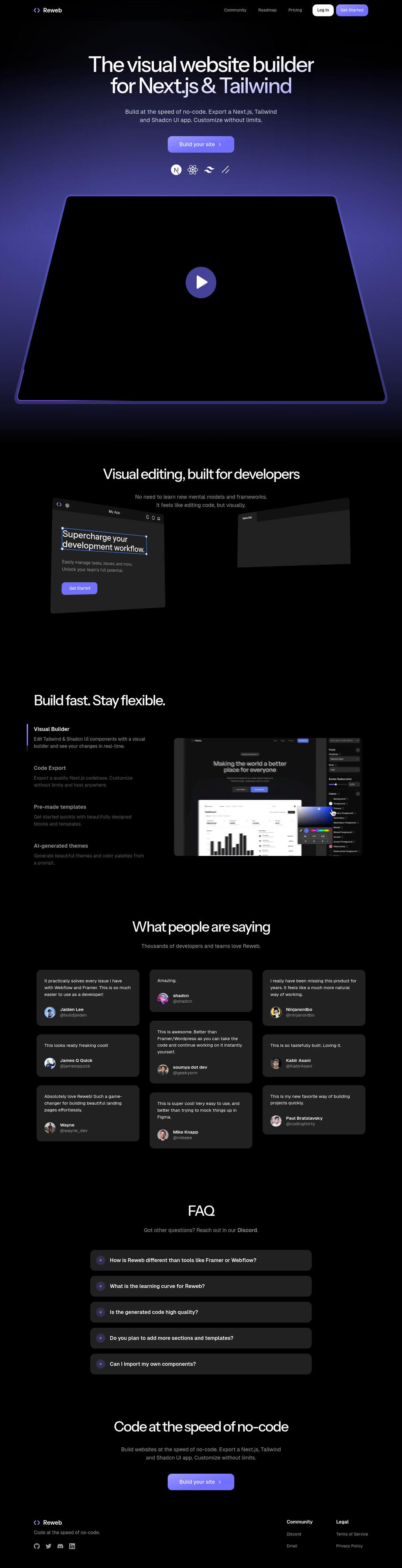 Reweb desktop landing page
