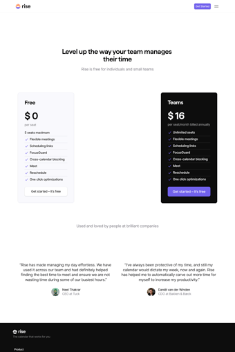 Rise landing page
