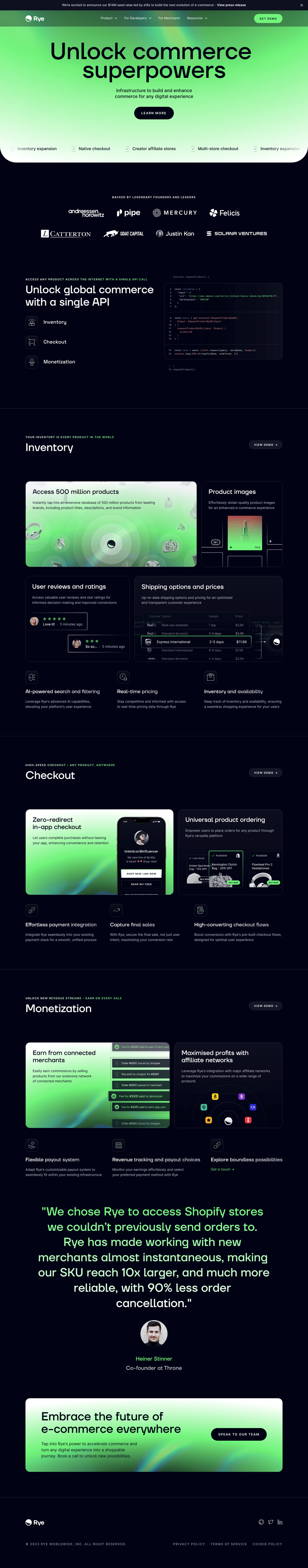 Rye desktop landing page