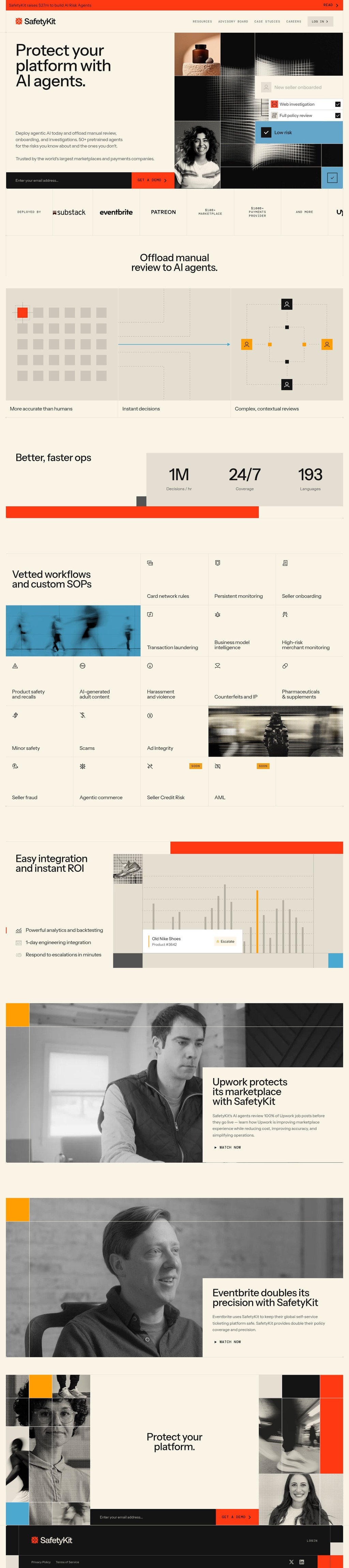 SafetyKit desktop landing page