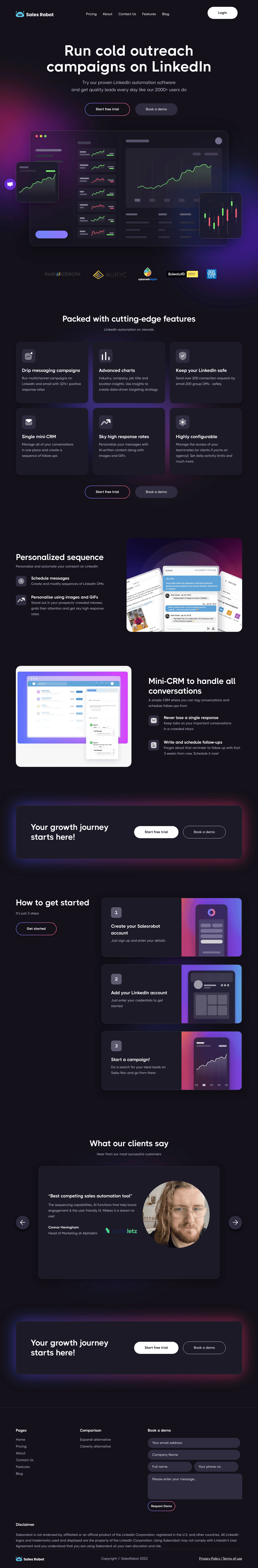 SalesRobot desktop landing page