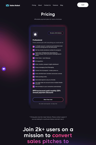 SalesRobot landing page