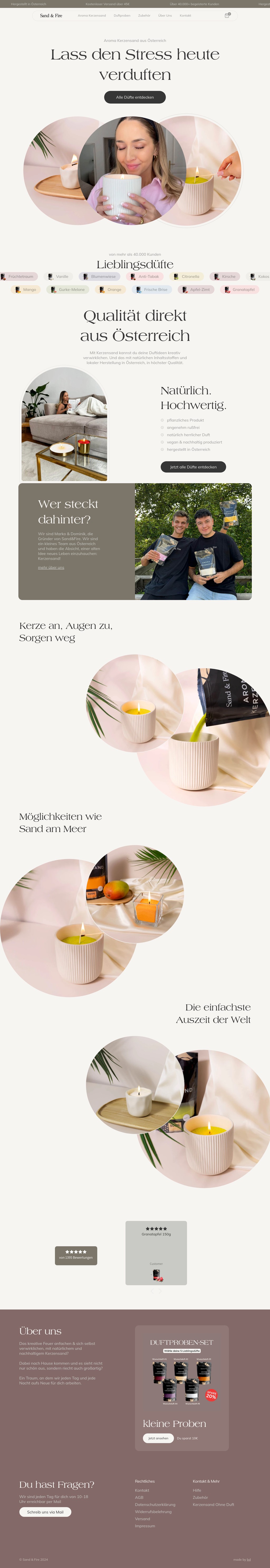 Sand & Fire desktop landing page