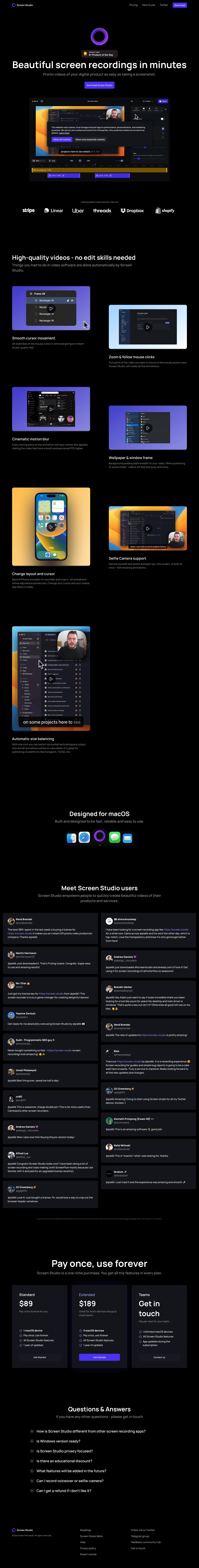 Screen Studio desktop landing page