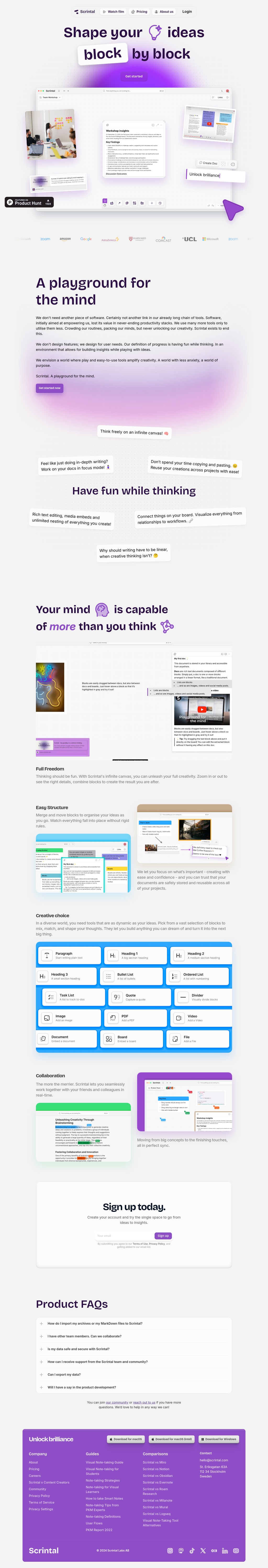 Scrintal desktop landing page