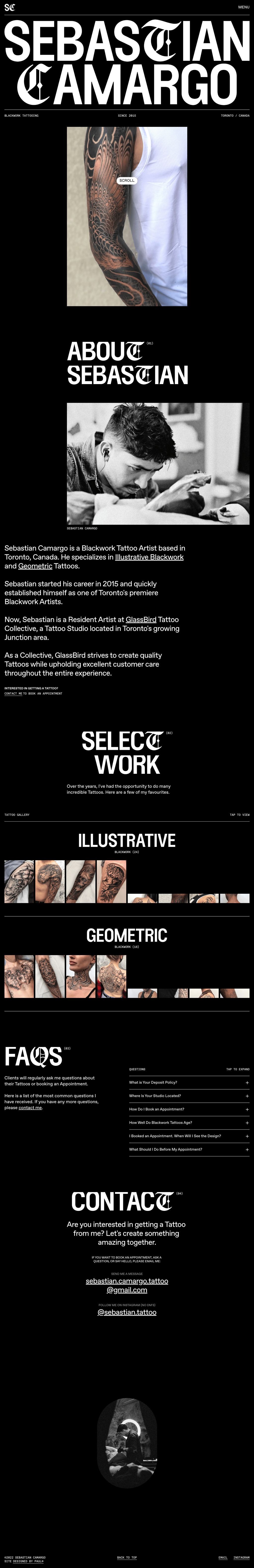 Sebastian Camargo desktop landing page