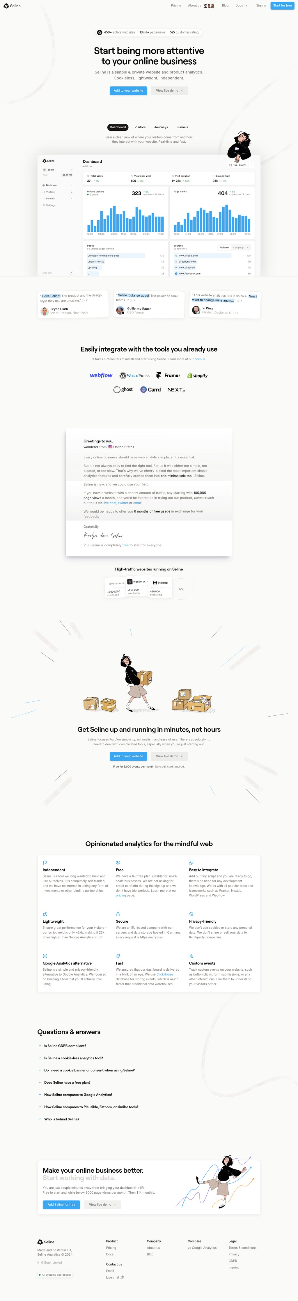 Seline desktop landing page