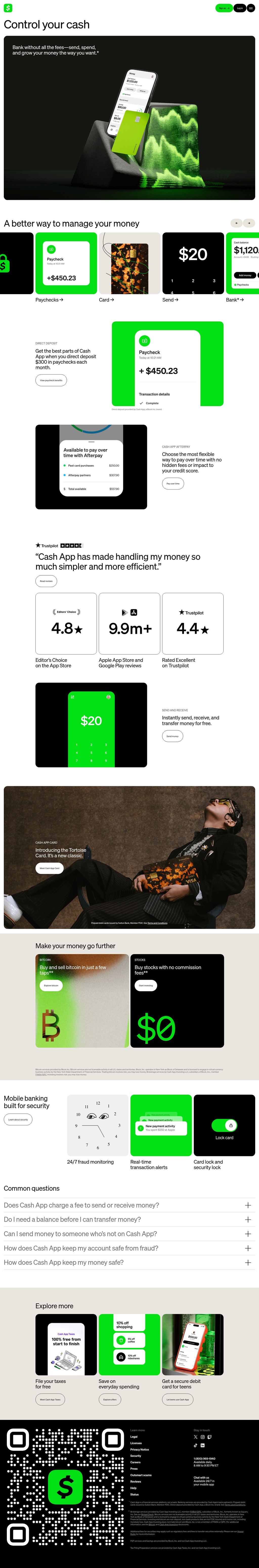 Send, Receive, Invest, & Manage Your Money with Cash App desktop landing page