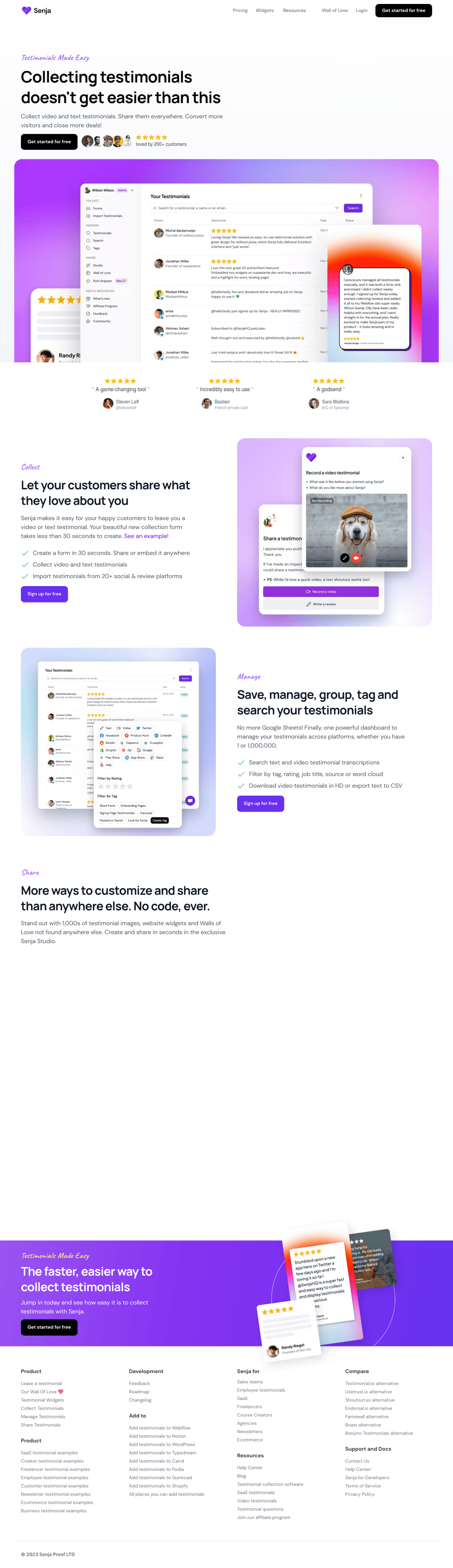 Senja desktop landing page