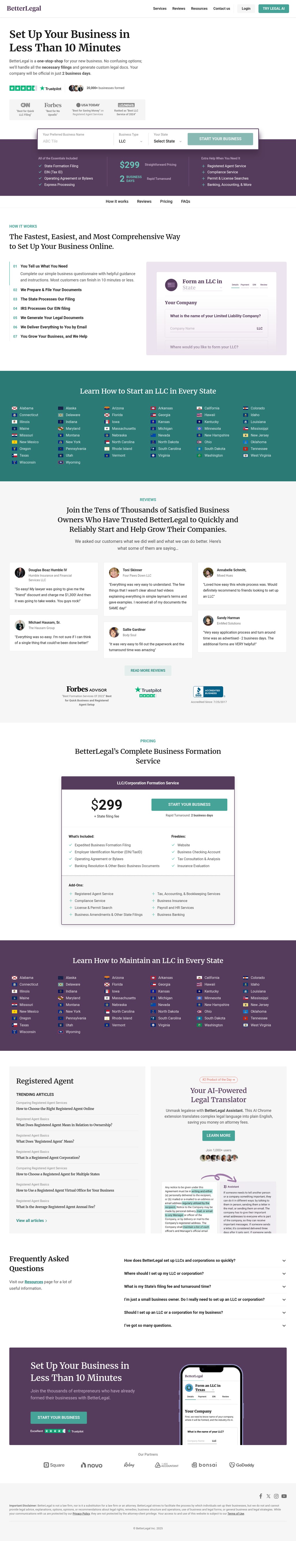 Set up your business with BetterLegal desktop landing page