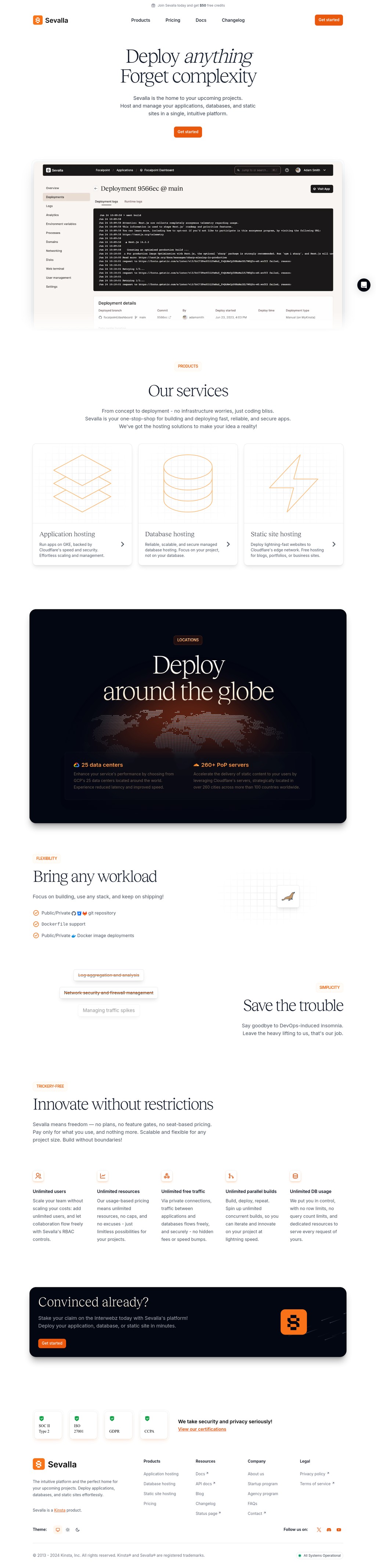 Sevalla desktop landing page