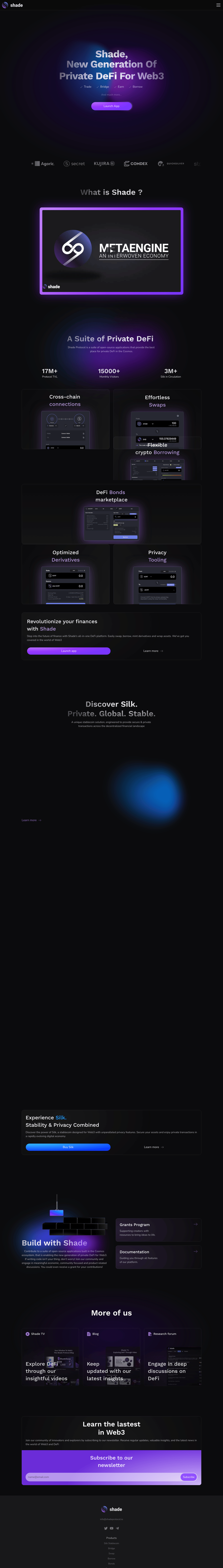 Shade Protocol desktop landing page