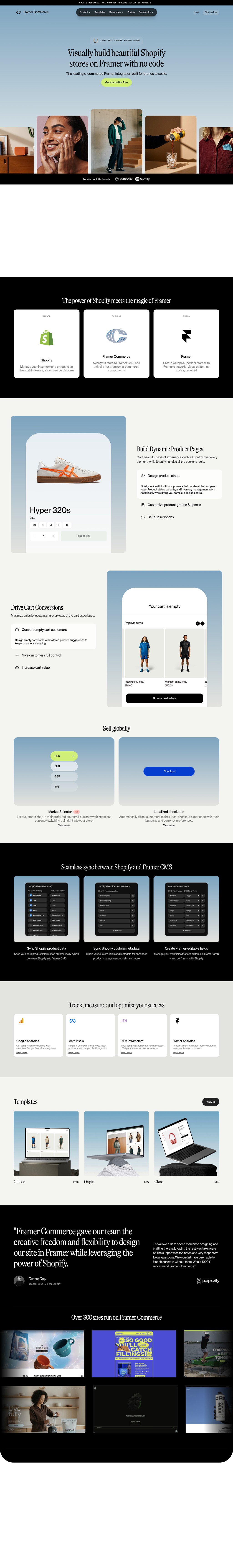 Shopify x Framer Integration desktop landing page