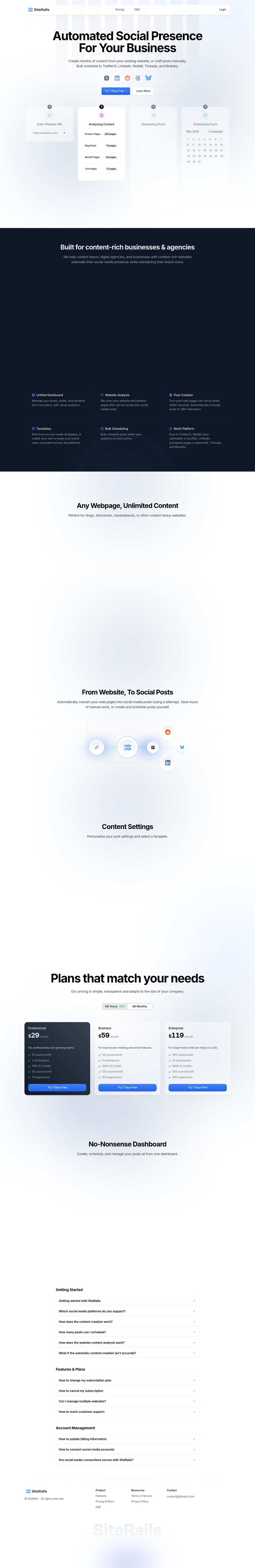 SiteRails desktop landing page