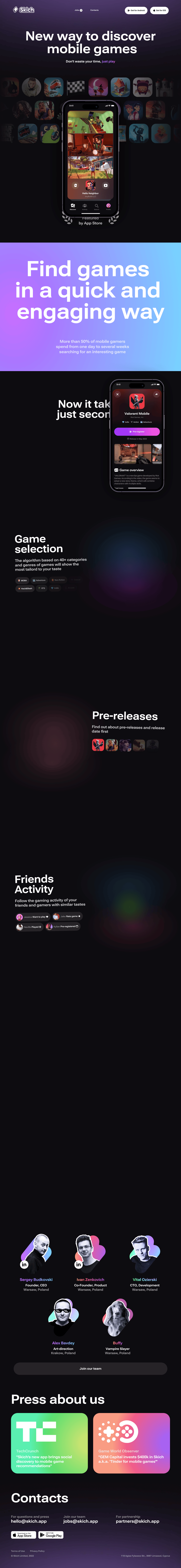 Skich App desktop landing page
