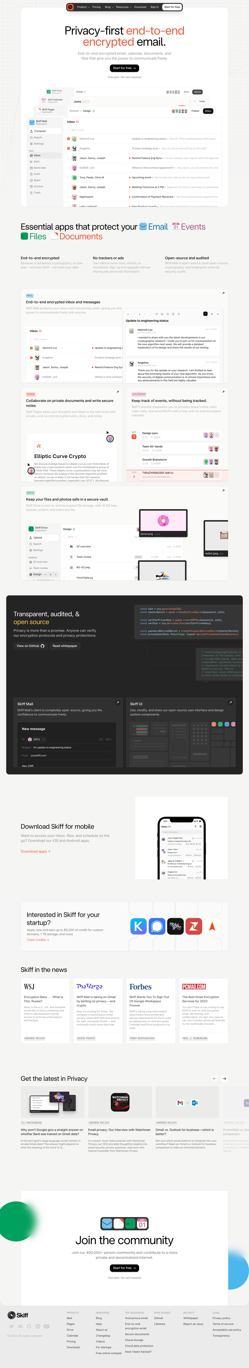 Skiff desktop landing page