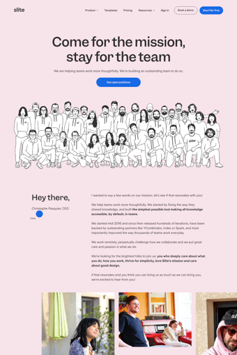 Slite landing page
