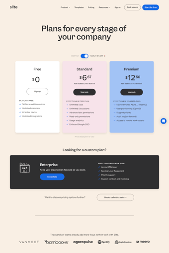 Slite landing page