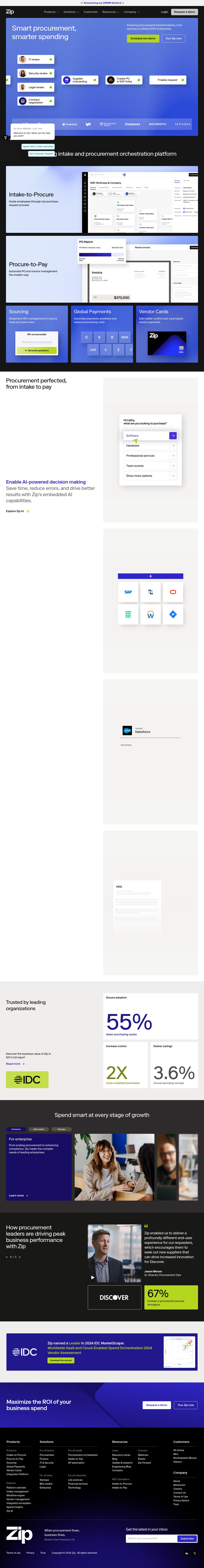 Smart procurement starts with Zip desktop landing page
