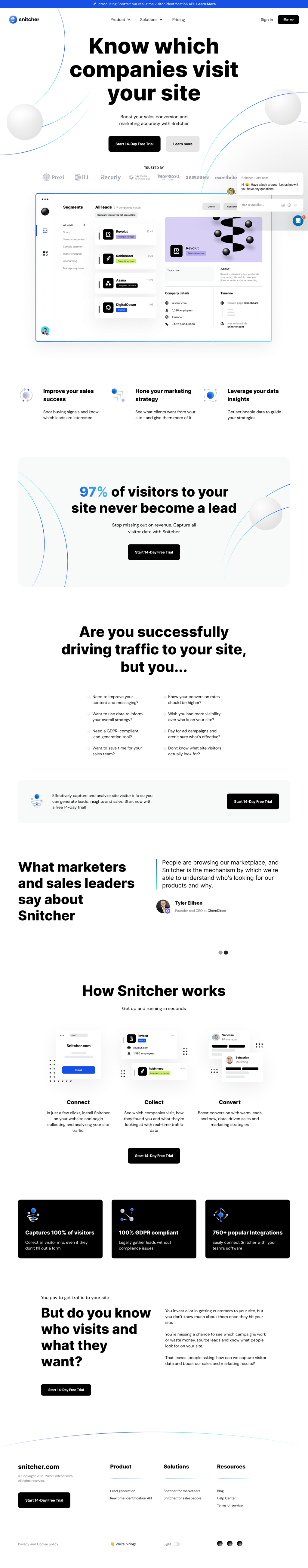 Snitcher desktop landing page