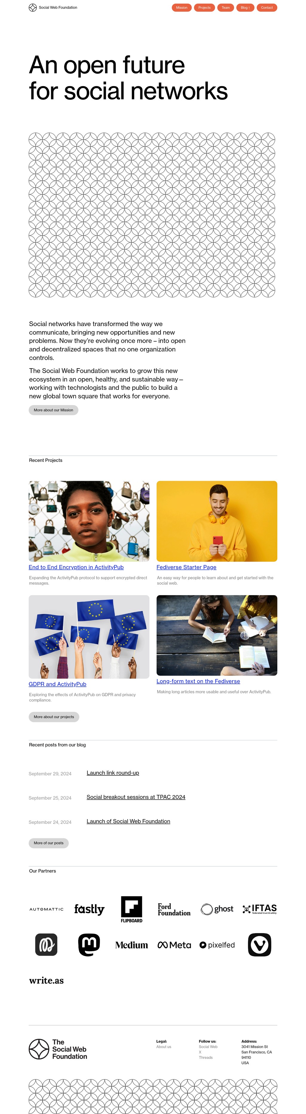 Social Web Foundation desktop landing page