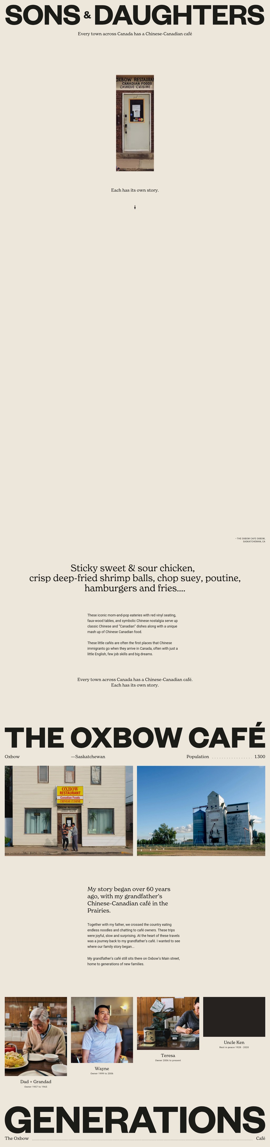 Sons & Daughters desktop landing page