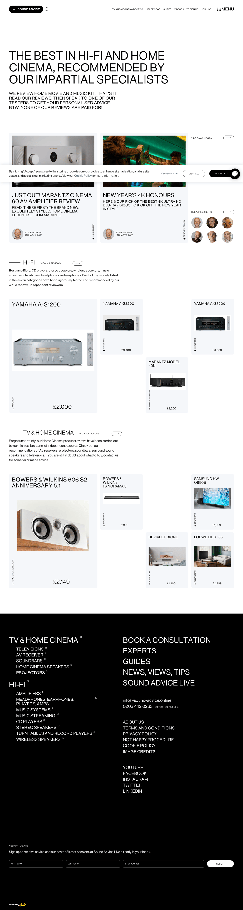 Sound Advice desktop landing page