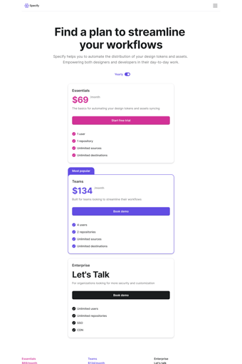 Specify App landing page