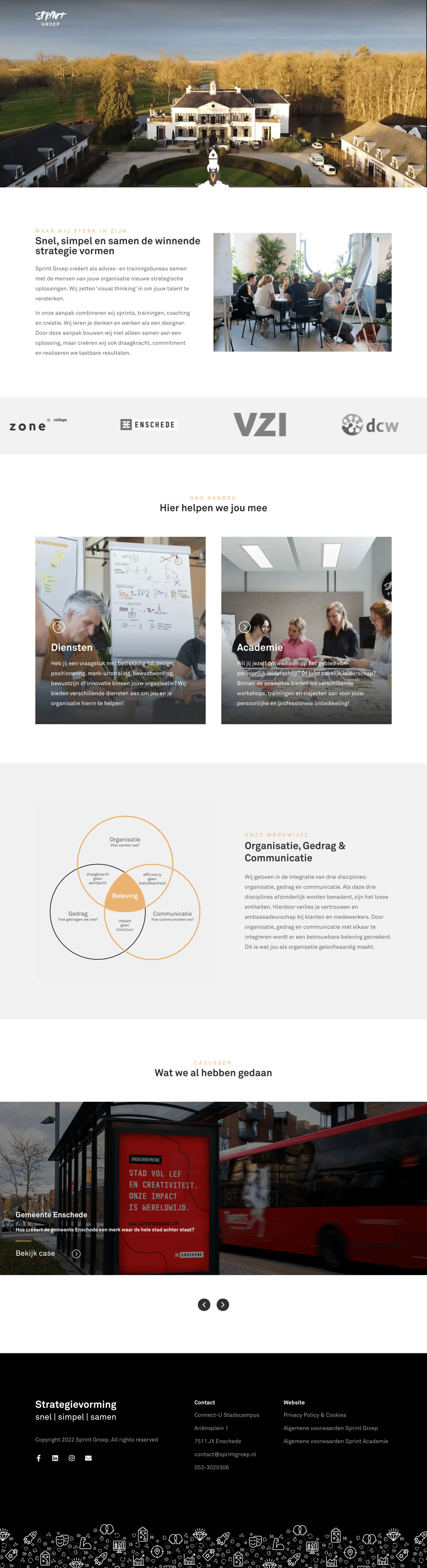 Spint Groep desktop landing page