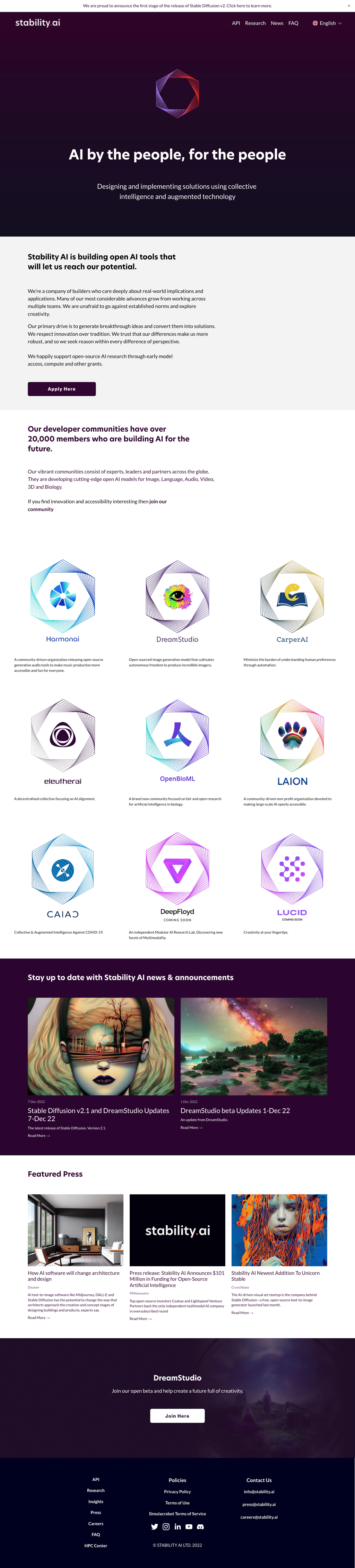 Stability desktop landing page