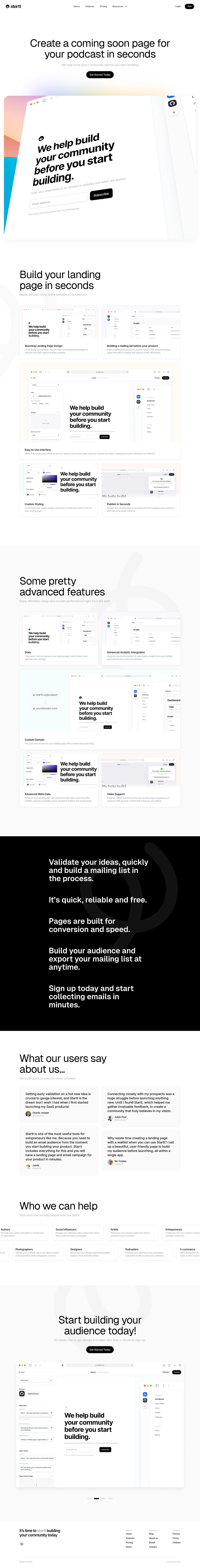Startt desktop landing page