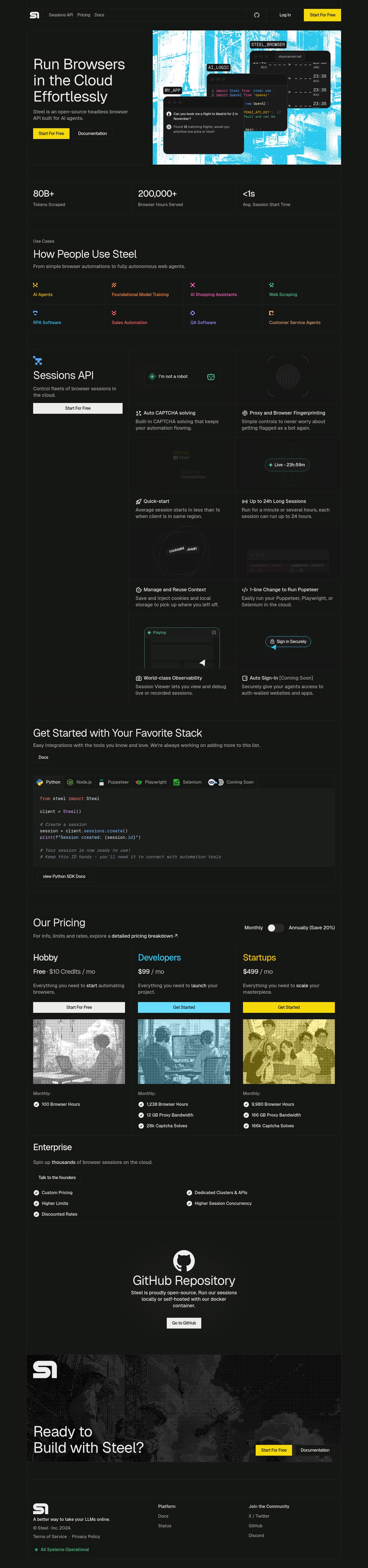 Steel desktop landing page