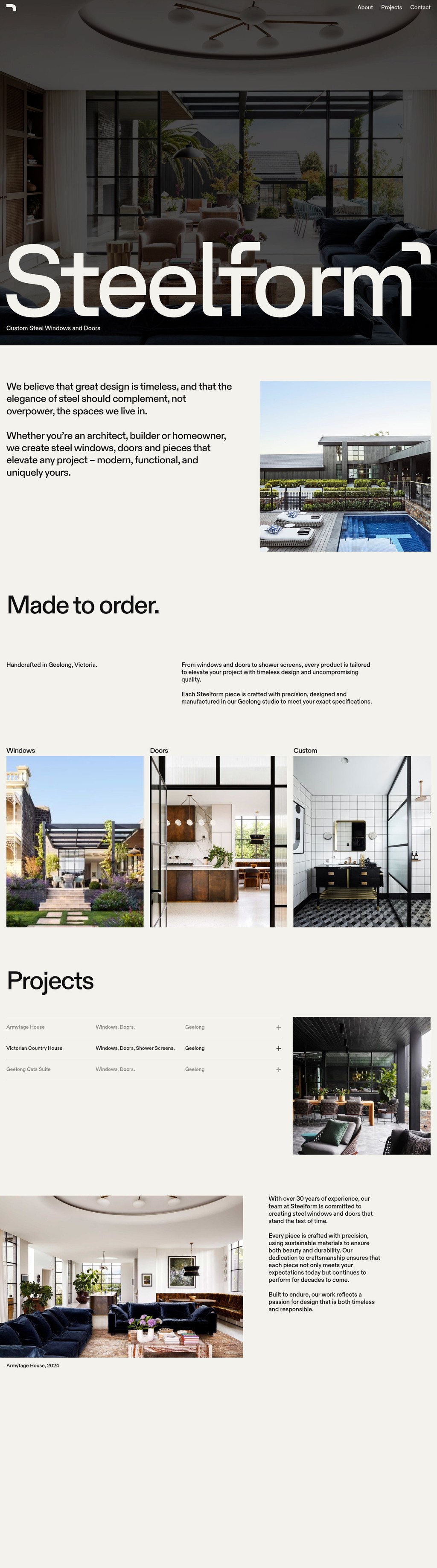 Steelform desktop landing page