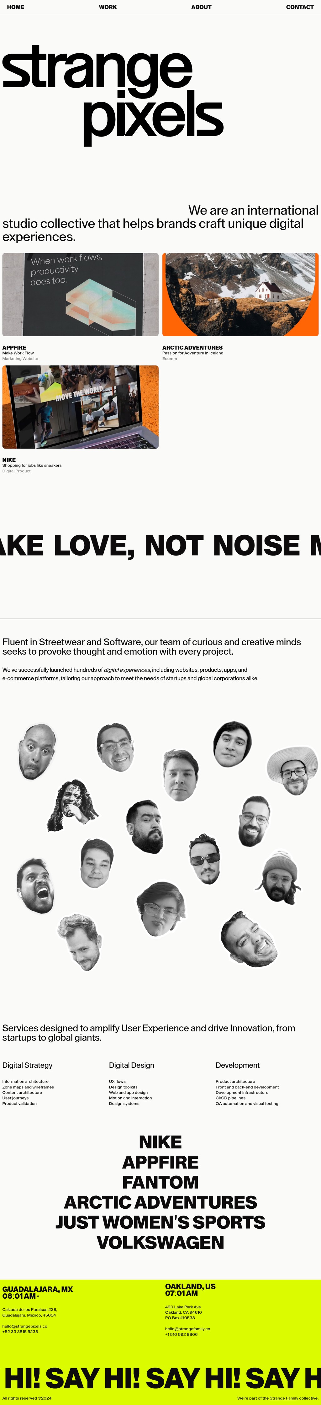 StrangePixels desktop landing page