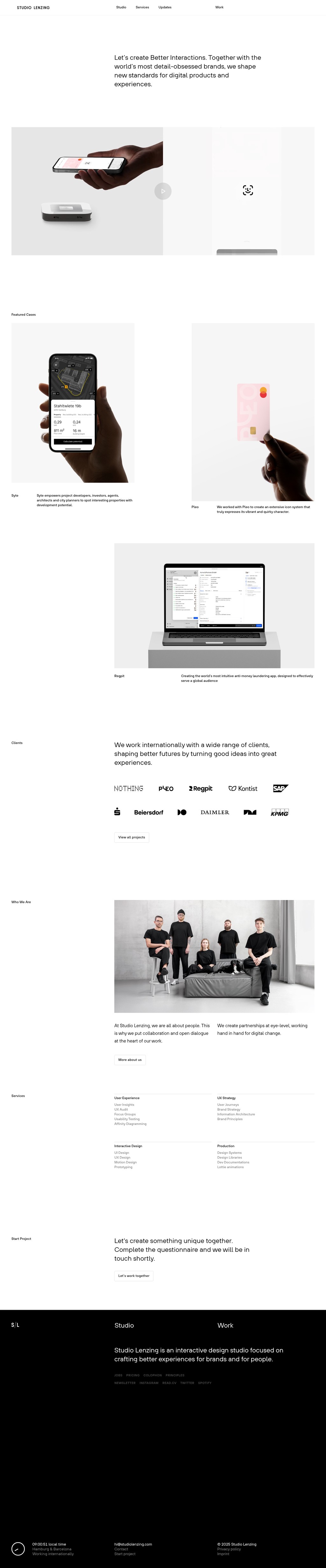 Studio Lenzing desktop landing page