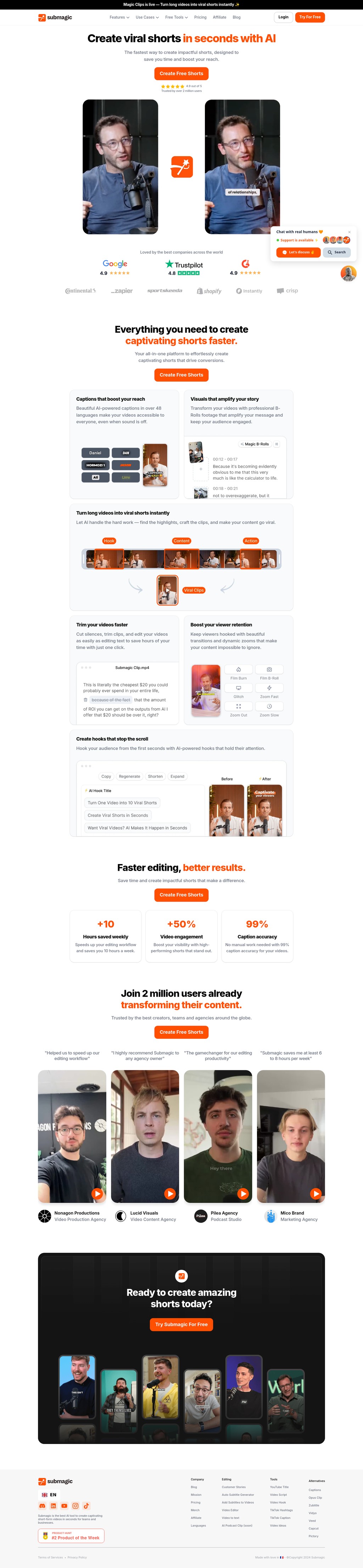 Submagic desktop landing page