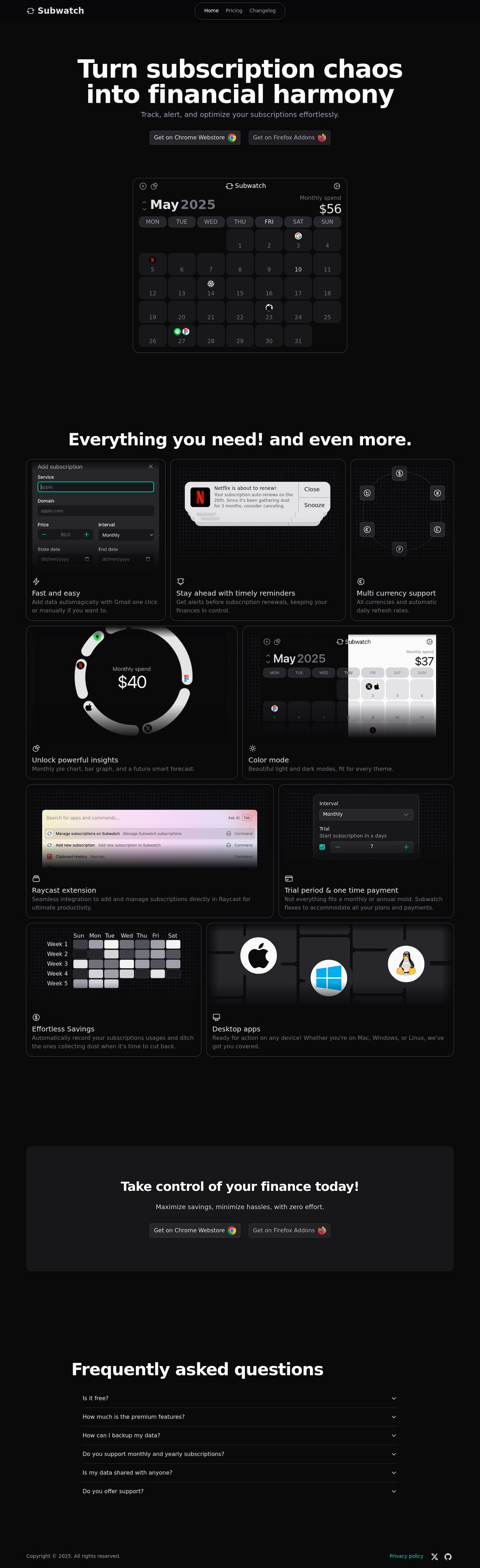 Subwatch desktop landing page