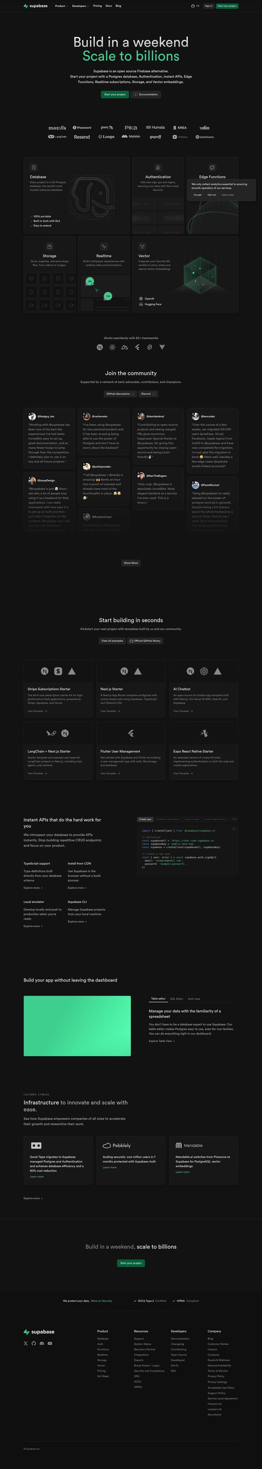 Supabase desktop landing page