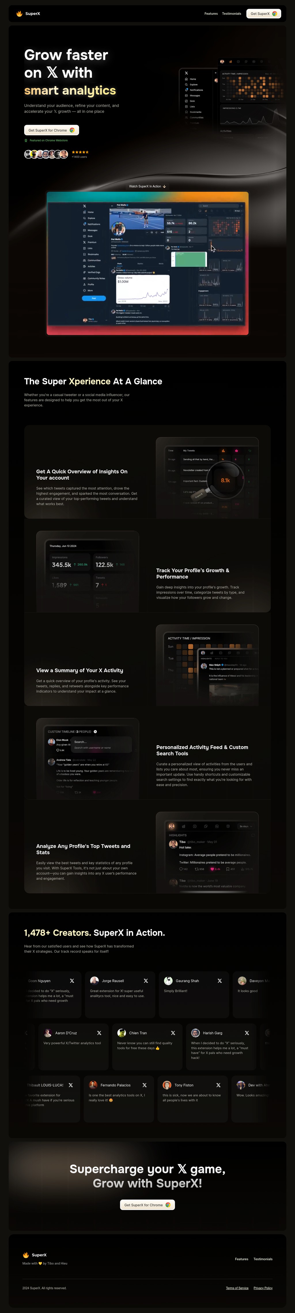 SuperX desktop landing page