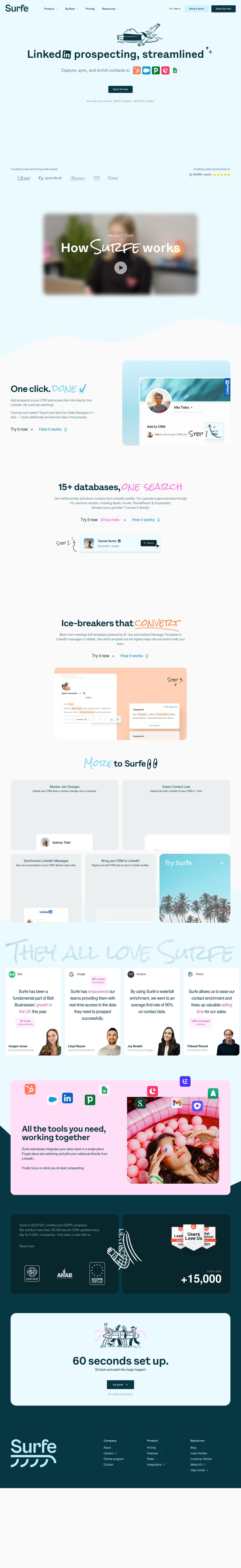 Surfe desktop landing page
