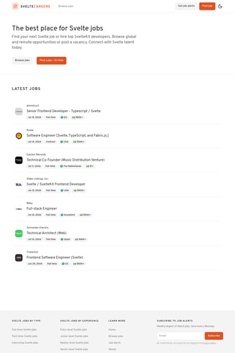 SvelteCareers landing page